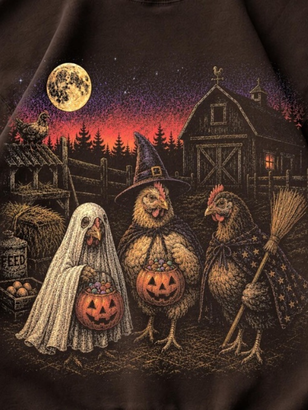 Dark Chocolate Halloween Chicken Trio Sweatshirt - Picture 2 of 3